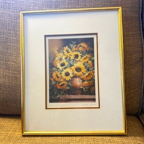 vintage victor santos vase and sunflowers print - Picture 1 of 6